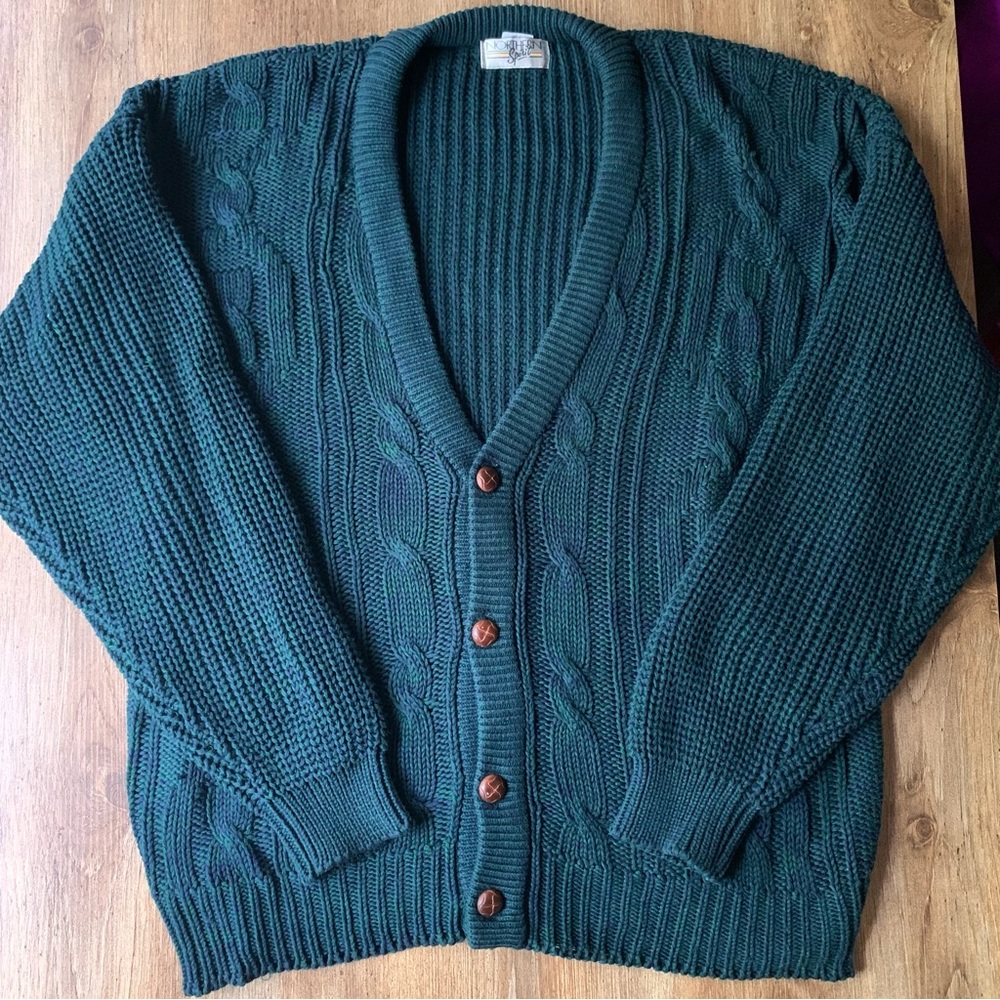 Vintage Northern Spirit Knit Cardigan Green Large Cable Knit